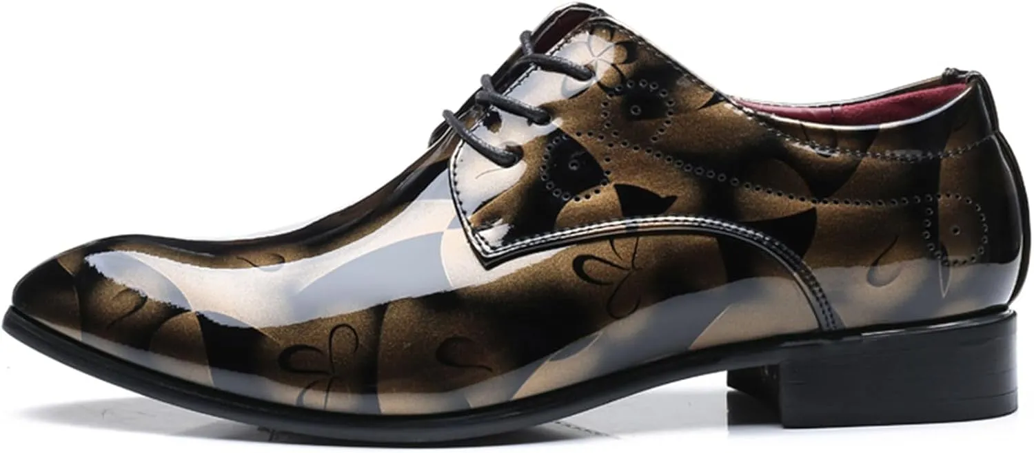 Men's Tuxedo Oxford Shoes Pointed-Toe Lace-up Patent Leather Formal Shoes Fashion Prom Wedding Dress Shoes for Men