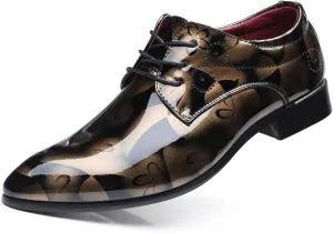 Men's Tuxedo Oxford Shoes Pointed-Toe Lace-up Patent Leather Formal Shoes Fashion Prom Wedding Dress Shoes for Men
