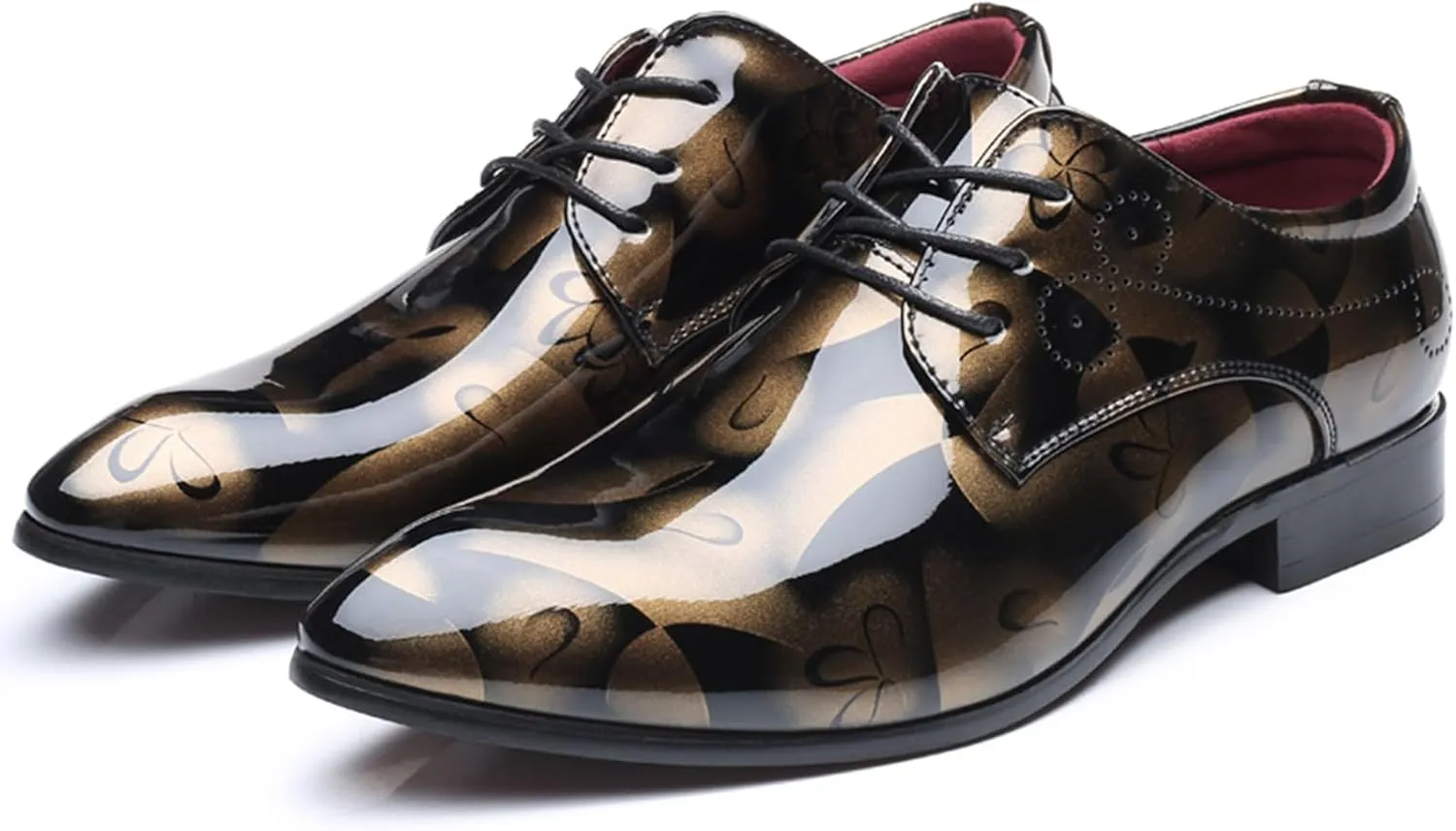 Men's Tuxedo Oxford Shoes Pointed-Toe Lace-up Patent Leather Formal Shoes Fashion Prom Wedding Dress Shoes for Men
