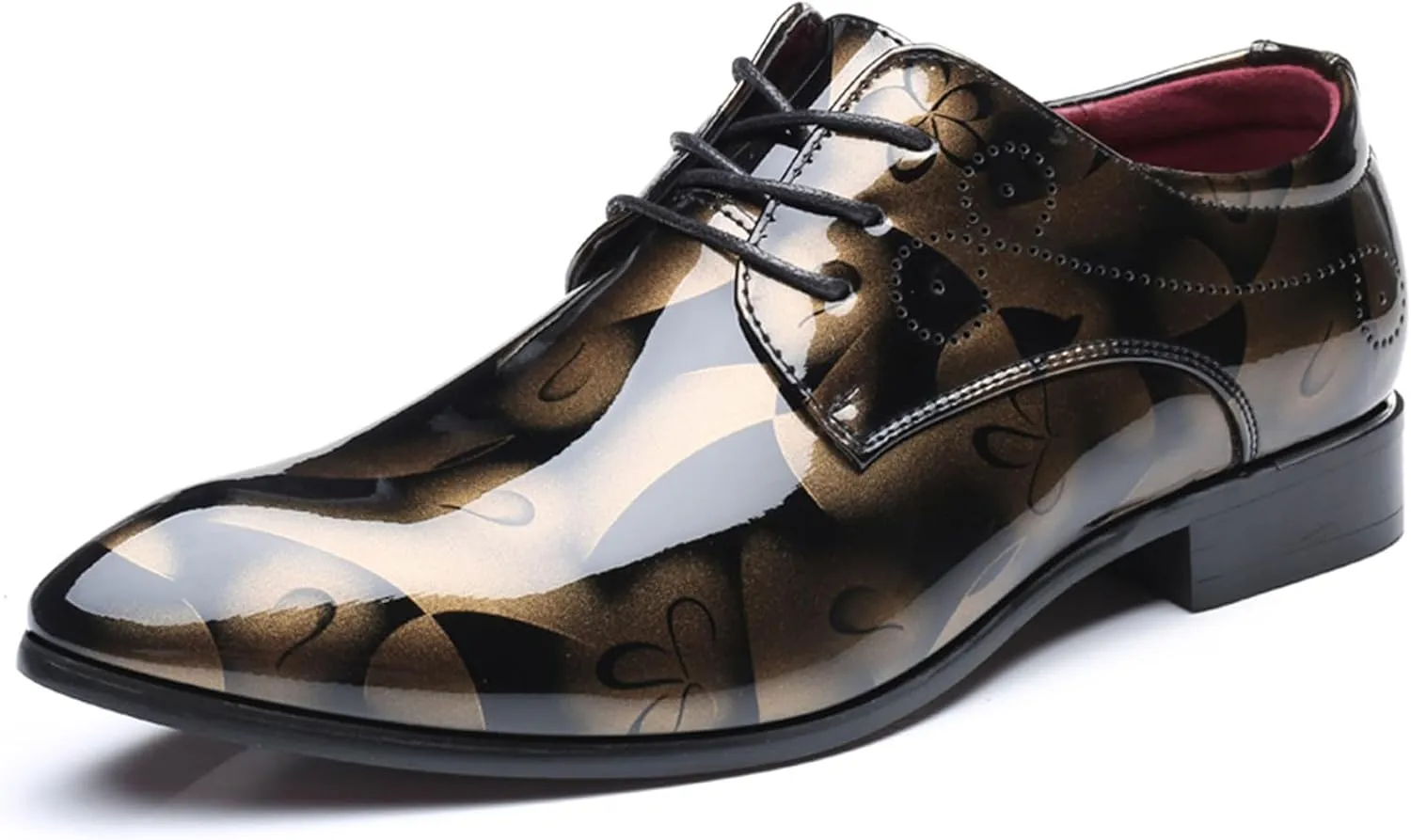 Men's Tuxedo Oxford Shoes Pointed-Toe Lace-up Patent Leather Formal Shoes Fashion Prom Wedding Dress Shoes for Men