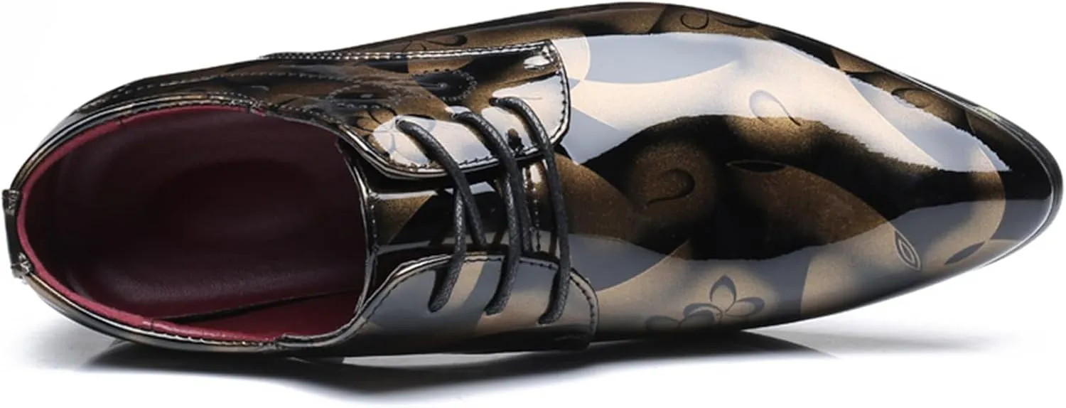 Men's Tuxedo Oxford Shoes Pointed-Toe Lace-up Patent Leather Formal Shoes Fashion Prom Wedding Dress Shoes for Men