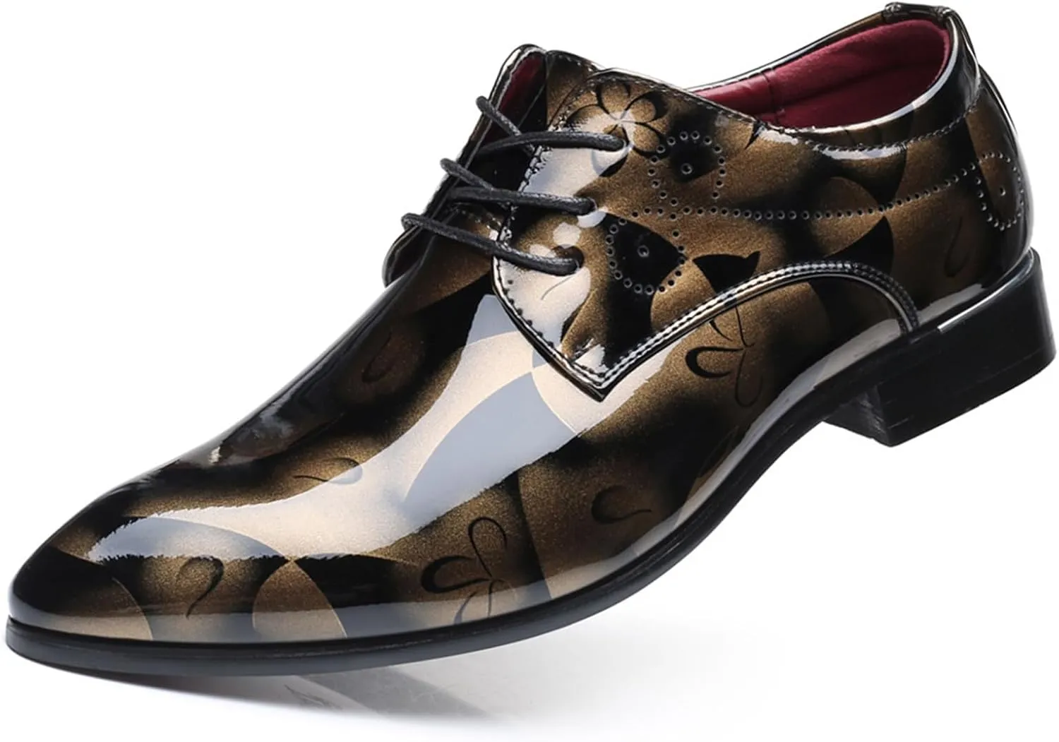 Men's Tuxedo Oxford Shoes Pointed-Toe Lace-up Patent Leather Formal Shoes Fashion Prom Wedding Dress Shoes for Men