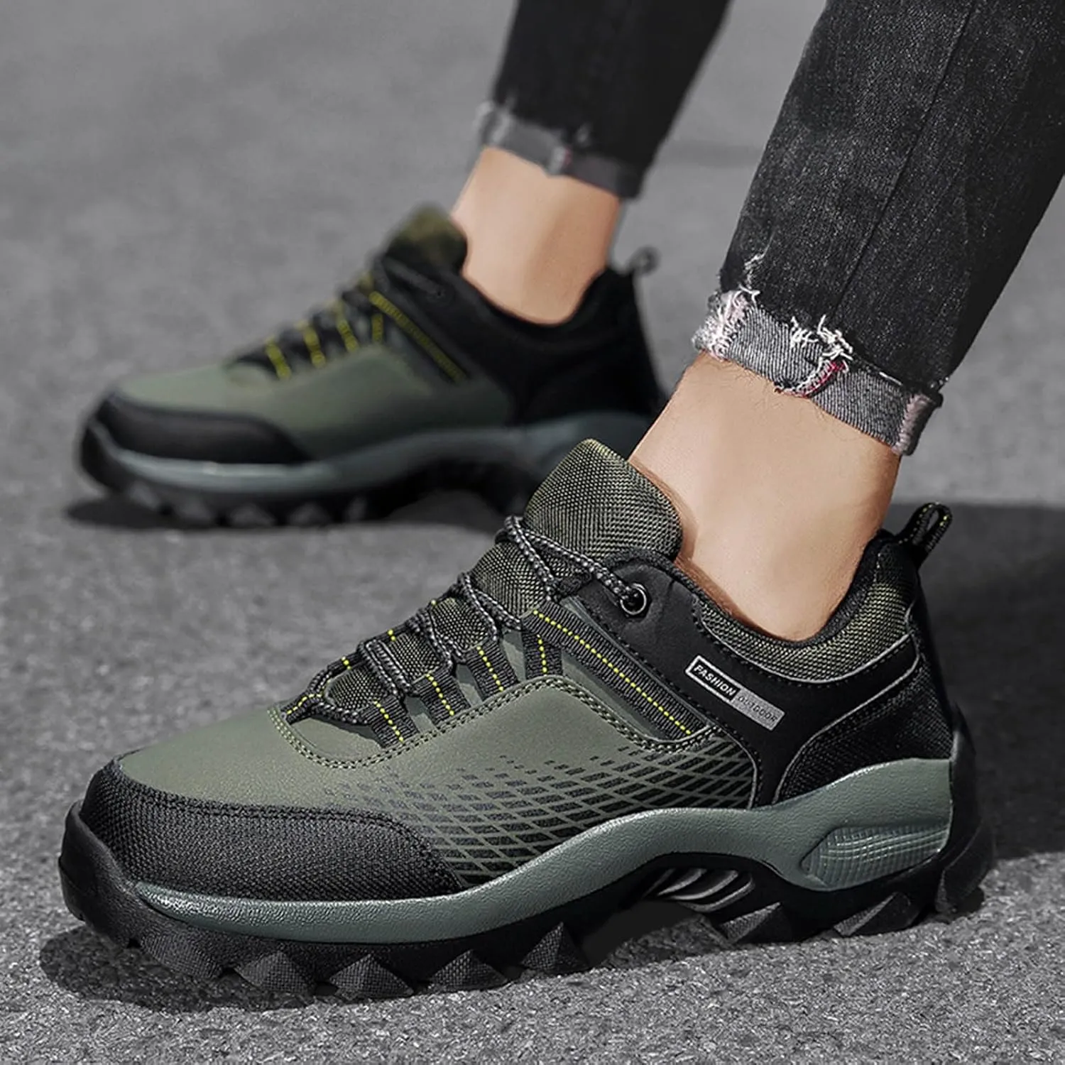 Men's Waterproof Hiking Shoes Lightweight Comfortable Non Slip Breathable Leather Walking Shoes for Outdoor Trekking Climbing Camping with Arch Support Men's Daily Work Shoe