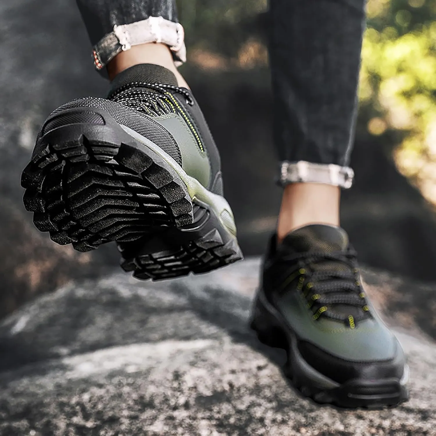 Men's Waterproof Hiking Shoes Lightweight Comfortable Non Slip Breathable Leather Walking Shoes for Outdoor Trekking Climbing Camping with Arch Support Men's Daily Work Shoe