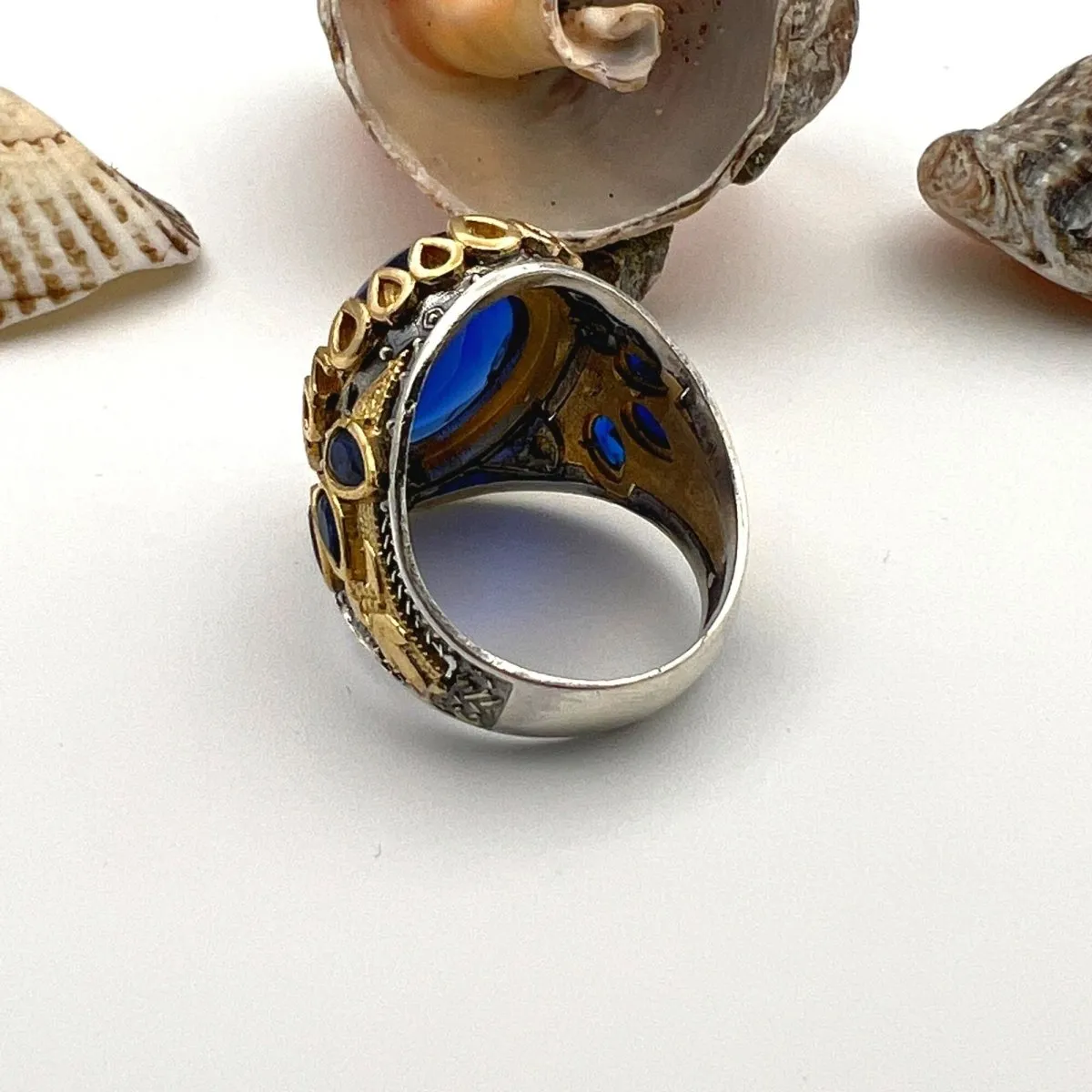 Men's Yemeni Aqeeq Stone Blue Agate Ring