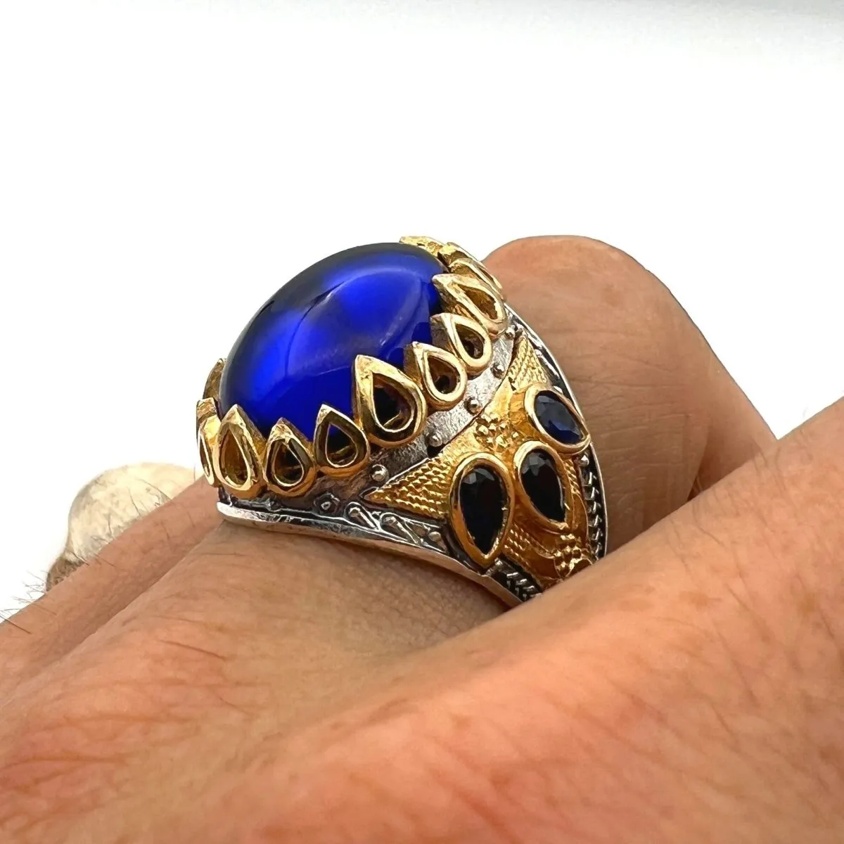 Men's Yemeni Aqeeq Stone Blue Agate Ring