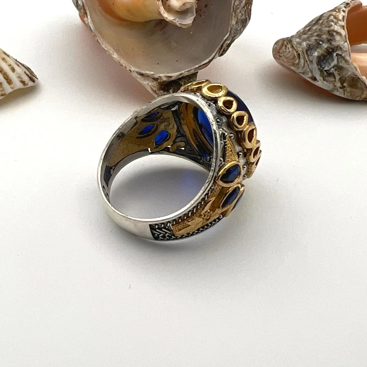 Men's Yemeni Aqeeq Stone Blue Agate Ring