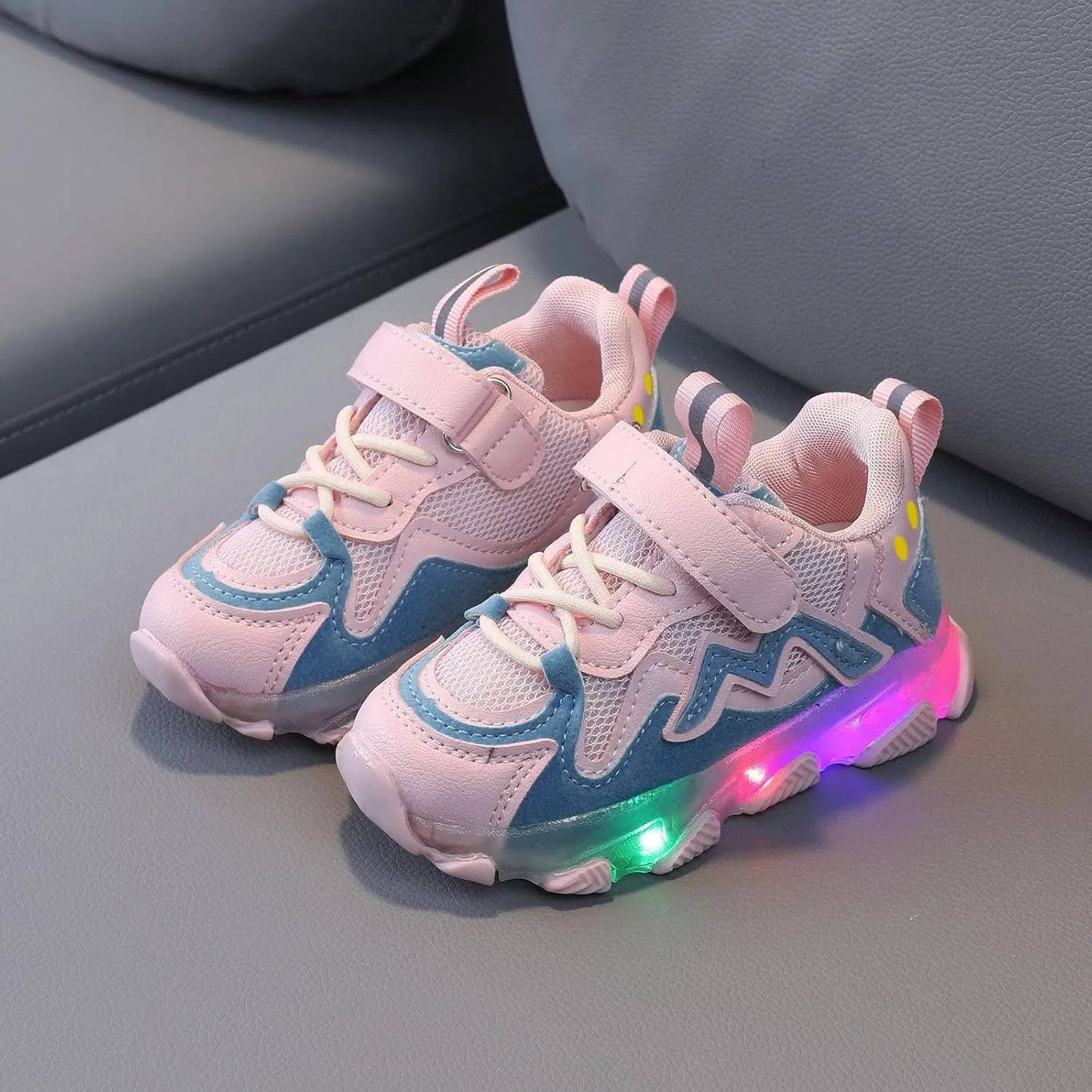 Mesh Breathable Light up Sneakers for Toddler Boys Girls Kids Lace Strap First Walking Sport Shoes Lightweight Fashion