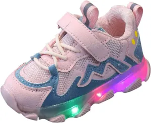 Mesh Breathable Light up Sneakers for Toddler Boys Girls Kids Lace Strap First Walking Sport Shoes Lightweight Fashion
