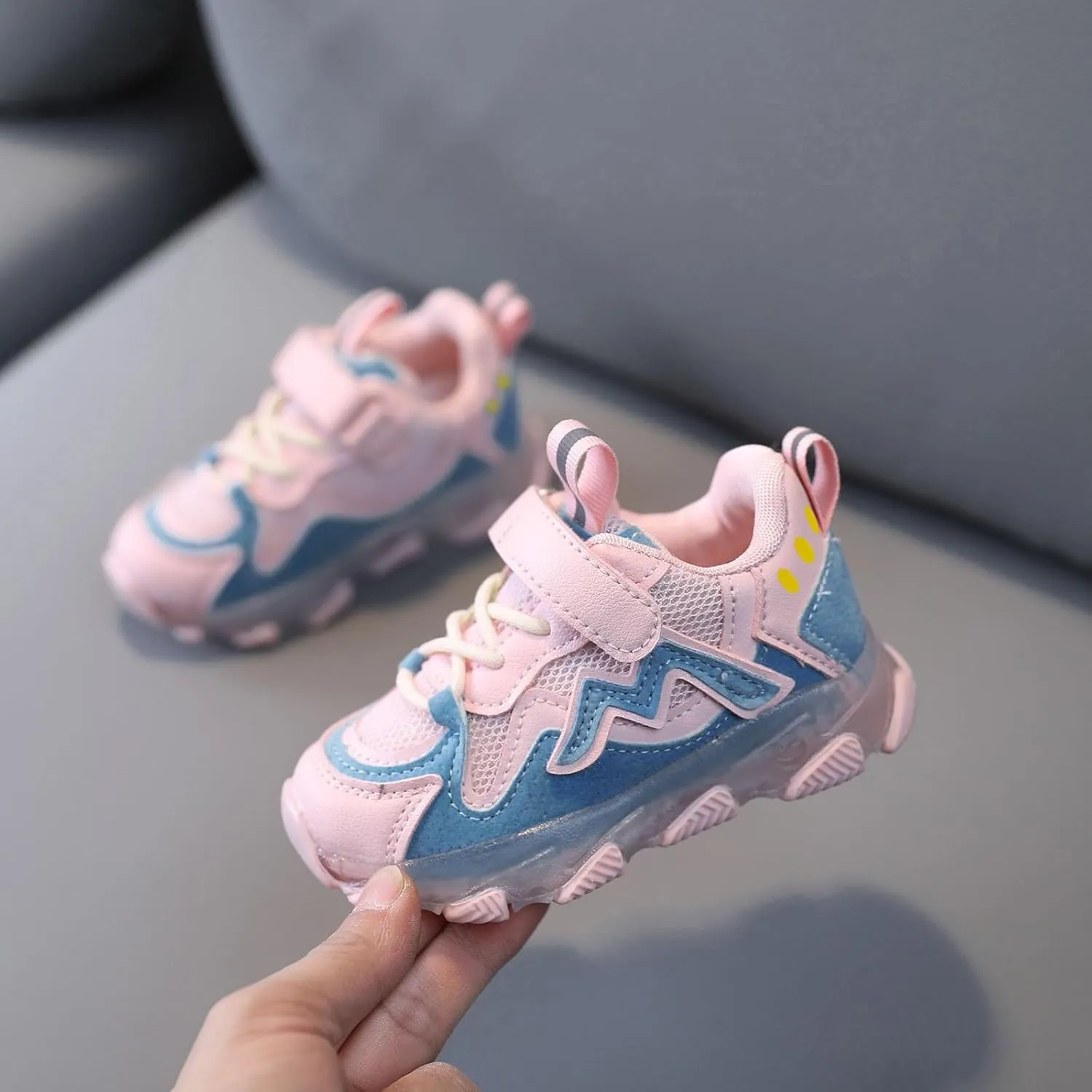 Mesh Breathable Light up Sneakers for Toddler Boys Girls Kids Lace Strap First Walking Sport Shoes Lightweight Fashion