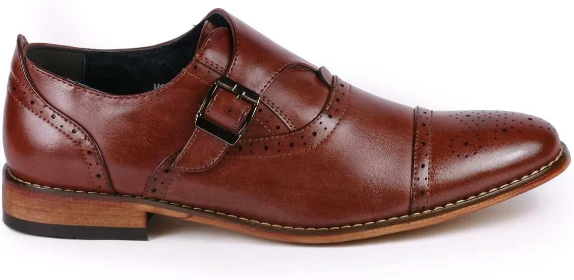 Metrocharm MC604 Men's Monk Strap Cap Toe Slip-on Dress Shoe