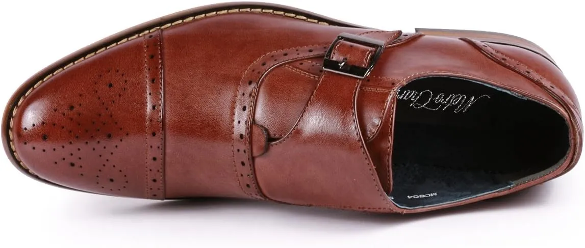 Metrocharm MC604 Men's Monk Strap Cap Toe Slip-on Dress Shoe
