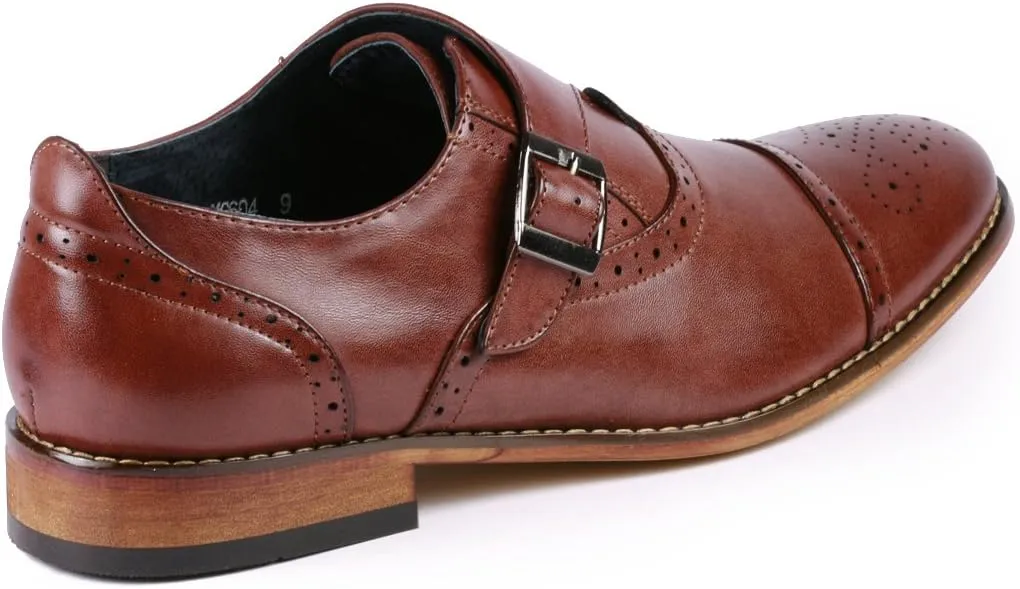 Metrocharm MC604 Men's Monk Strap Cap Toe Slip-on Dress Shoe