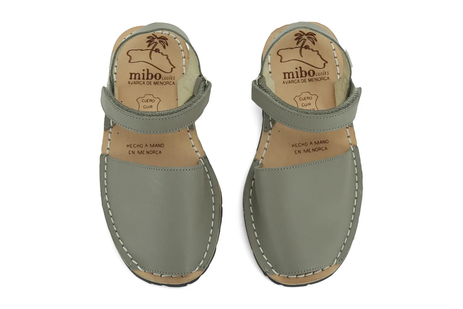 Mibo Avarcas Kids Hook and Loop Taupe Leather Slingback Sandals