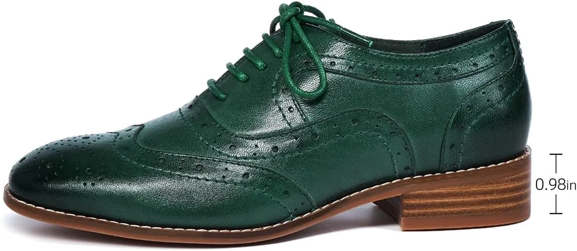 Mona flying Women's Leather Perforated Lace-up Oxfords Brogue Wingtip Derby Shoes for Ladies