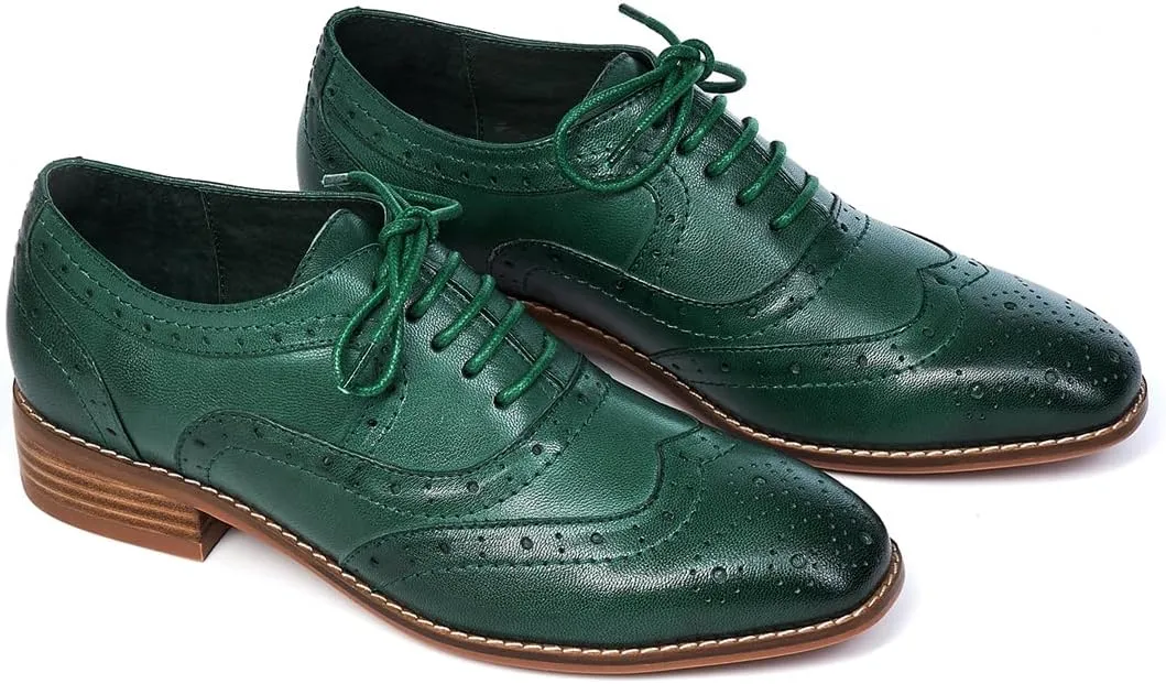 Mona flying Women's Leather Perforated Lace-up Oxfords Brogue Wingtip Derby Shoes for Ladies