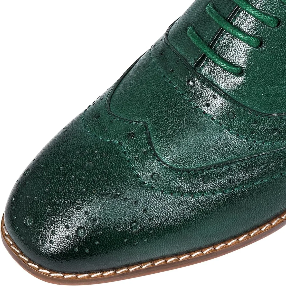 Mona flying Women's Leather Perforated Lace-up Oxfords Brogue Wingtip Derby Shoes for Ladies