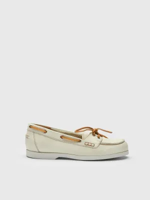 Nesso Bianco/Contrast Stitch Grained Leather Boat shoes