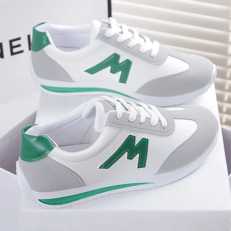New 2024 Women Casual Walking Shoes Summer Flat Lace Up Leather High Quality Sneakers Fashion Flat-Bottomed Female Gump Sneakers