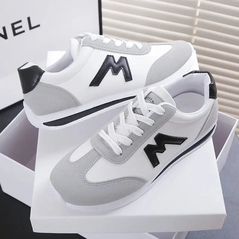 New 2024 Women Casual Walking Shoes Summer Flat Lace Up Leather High Quality Sneakers Fashion Flat-Bottomed Female Gump Sneakers