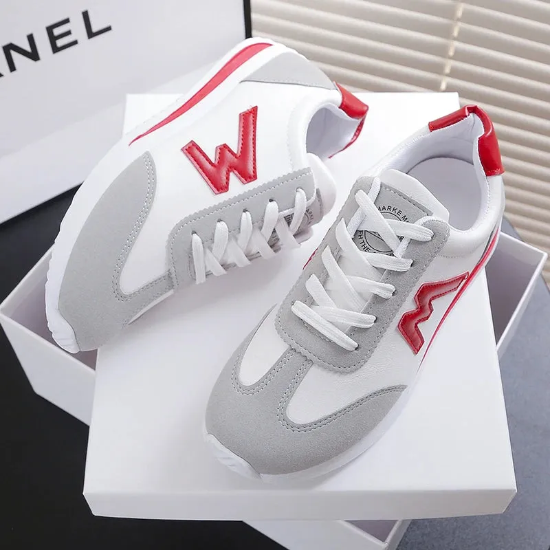 New 2024 Women Casual Walking Shoes Summer Flat Lace Up Leather High Quality Sneakers Fashion Flat-Bottomed Female Gump Sneakers