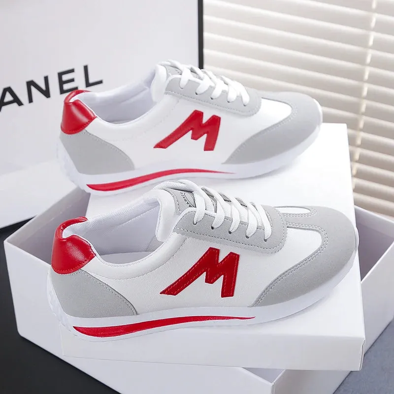 New 2024 Women Casual Walking Shoes Summer Flat Lace Up Leather High Quality Sneakers Fashion Flat-Bottomed Female Gump Sneakers