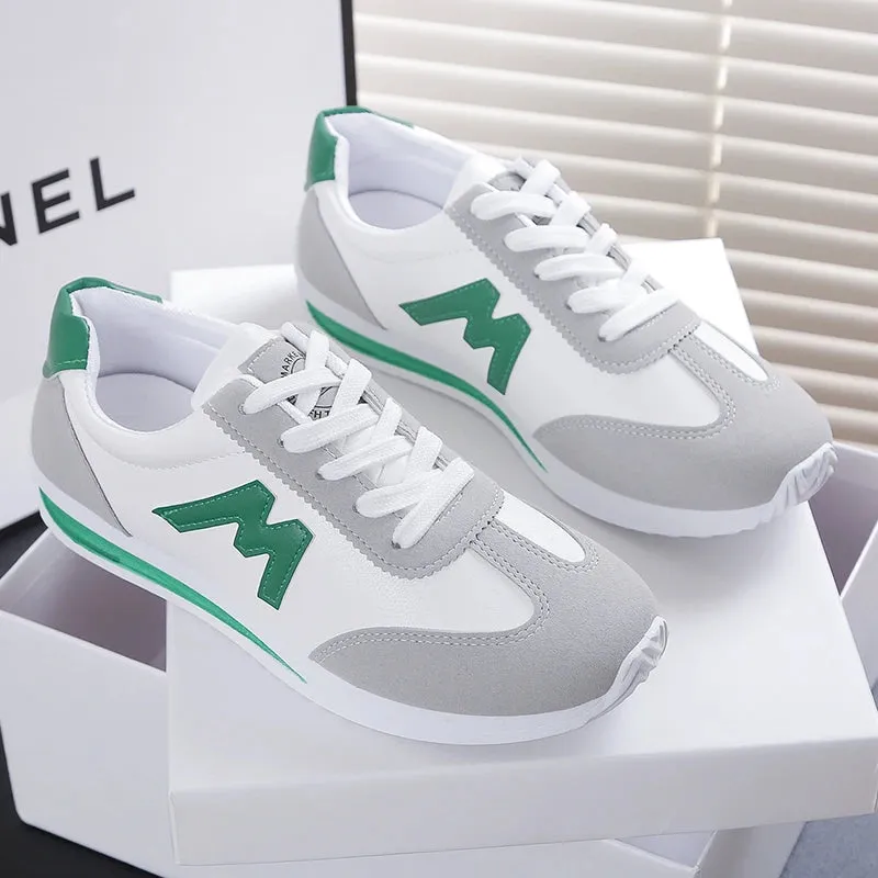 New 2024 Women Casual Walking Shoes Summer Flat Lace Up Leather High Quality Sneakers Fashion Flat-Bottomed Female Gump Sneakers