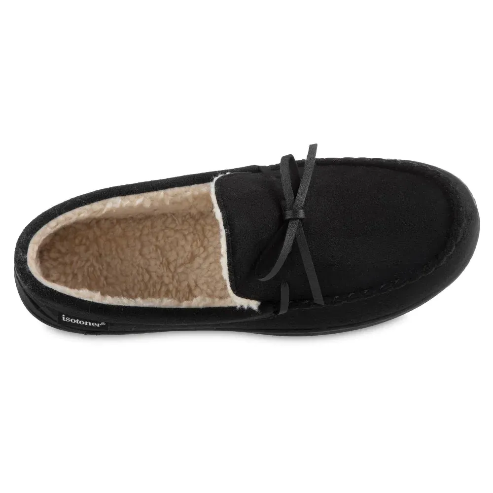 New with tags! Isotoner Men's Microsuede Nigel Moccasin Slippers with cooling gel  in Black! Sz M 8-9! Retails $54 