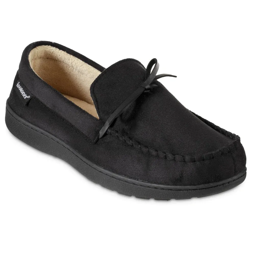 New with tags! Isotoner Men's Microsuede Nigel Moccasin Slippers with cooling gel  in Black! Sz M 8-9! Retails $54 