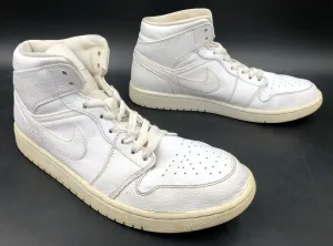 Nike Air Jordan 1 Mid 'Triple White' 2020 Men's Sneakers - Size 10.5 ( COA)