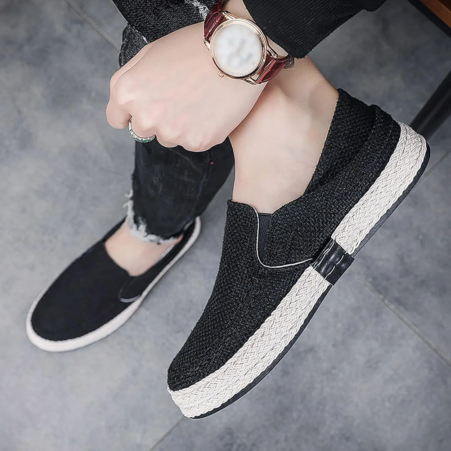 Non Slip Work Sport Shoes for Men Casual Sneaker Mesh Breathable Walking Shoe Hook and Loop Orthopedic Sneakers