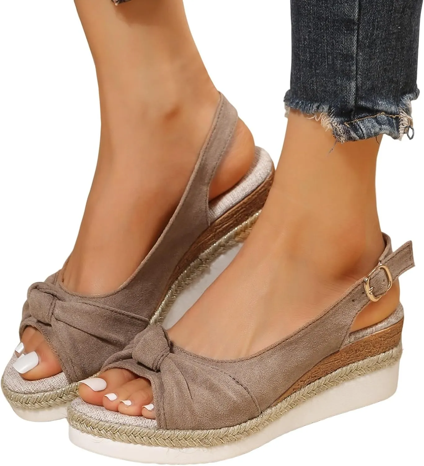 Orthopedic Sandals for Women 2025 Summer Stylish Wedge Open Toe Ankle Strap Slip Platform Sandals Comfortable Casual Bowknot Beach Slippers Shoes with Arch Support