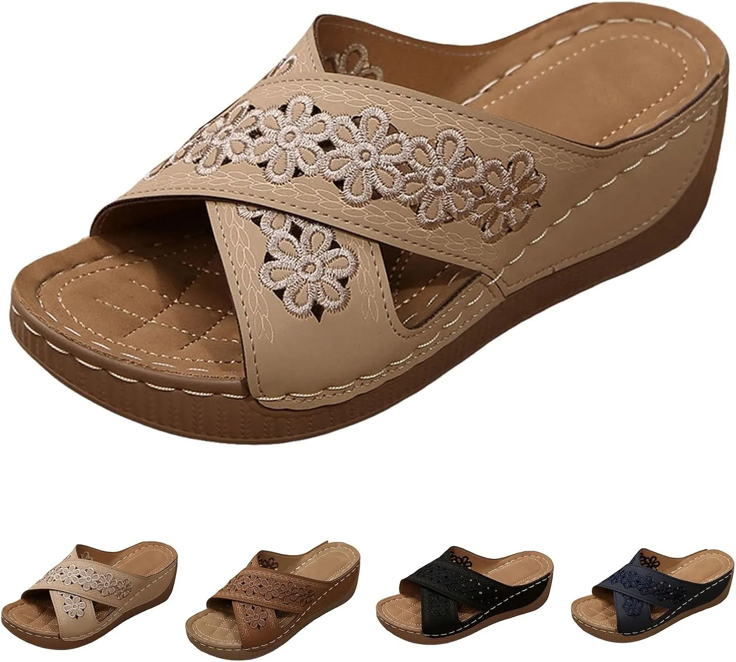 Orthopedic Sandals for Women Open Toe Wedge Sandals Arch Support Casual Walking Shoes Slip On Platform Shoes Comfortable Non Slip Beach Sandal Dressy Summer Shoe