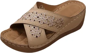 Orthopedic Sandals for Women Open Toe Wedge Sandals Arch Support Casual Walking Shoes Slip On Platform Shoes Comfortable Non Slip Beach Sandal Dressy Summer Shoe
