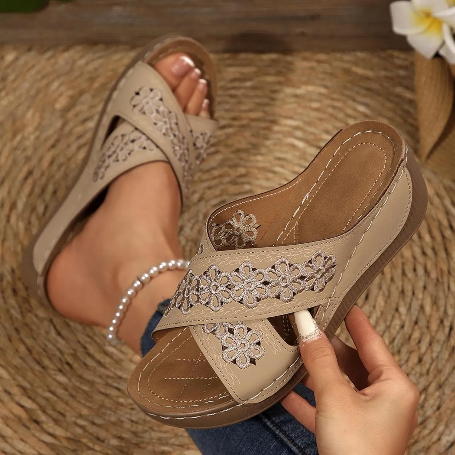 Orthopedic Sandals for Women Open Toe Wedge Sandals Arch Support Casual Walking Shoes Slip On Platform Shoes Comfortable Non Slip Beach Sandal Dressy Summer Shoe