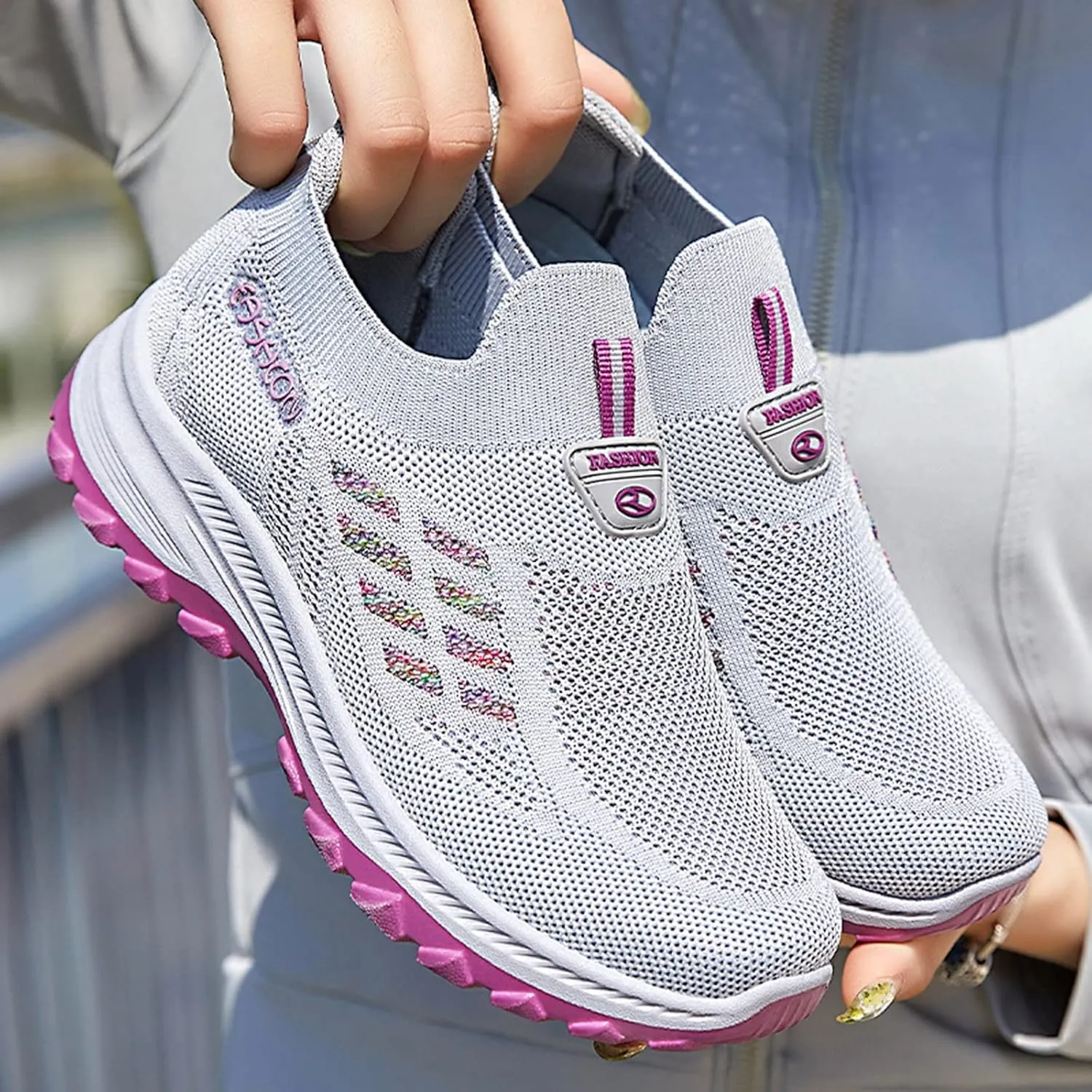 Orthopedic Sneakers for Women Mesh Comfortable Woven Sneaker Breathable Slip On Walking Shoes with Arch Support Wide Width Casual Shoes