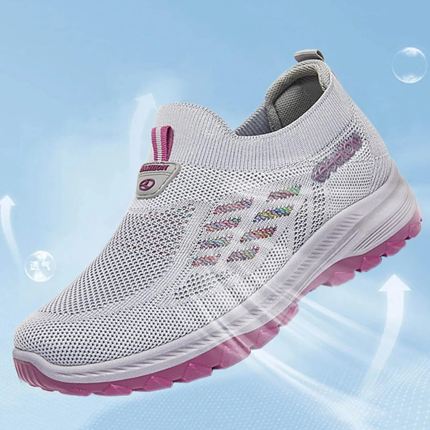Orthopedic Sneakers for Women Mesh Comfortable Woven Sneaker Breathable Slip On Walking Shoes with Arch Support Wide Width Casual Shoes