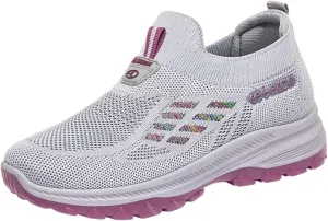 Orthopedic Sneakers for Women Mesh Comfortable Woven Sneaker Breathable Slip On Walking Shoes with Arch Support Wide Width Casual Shoes