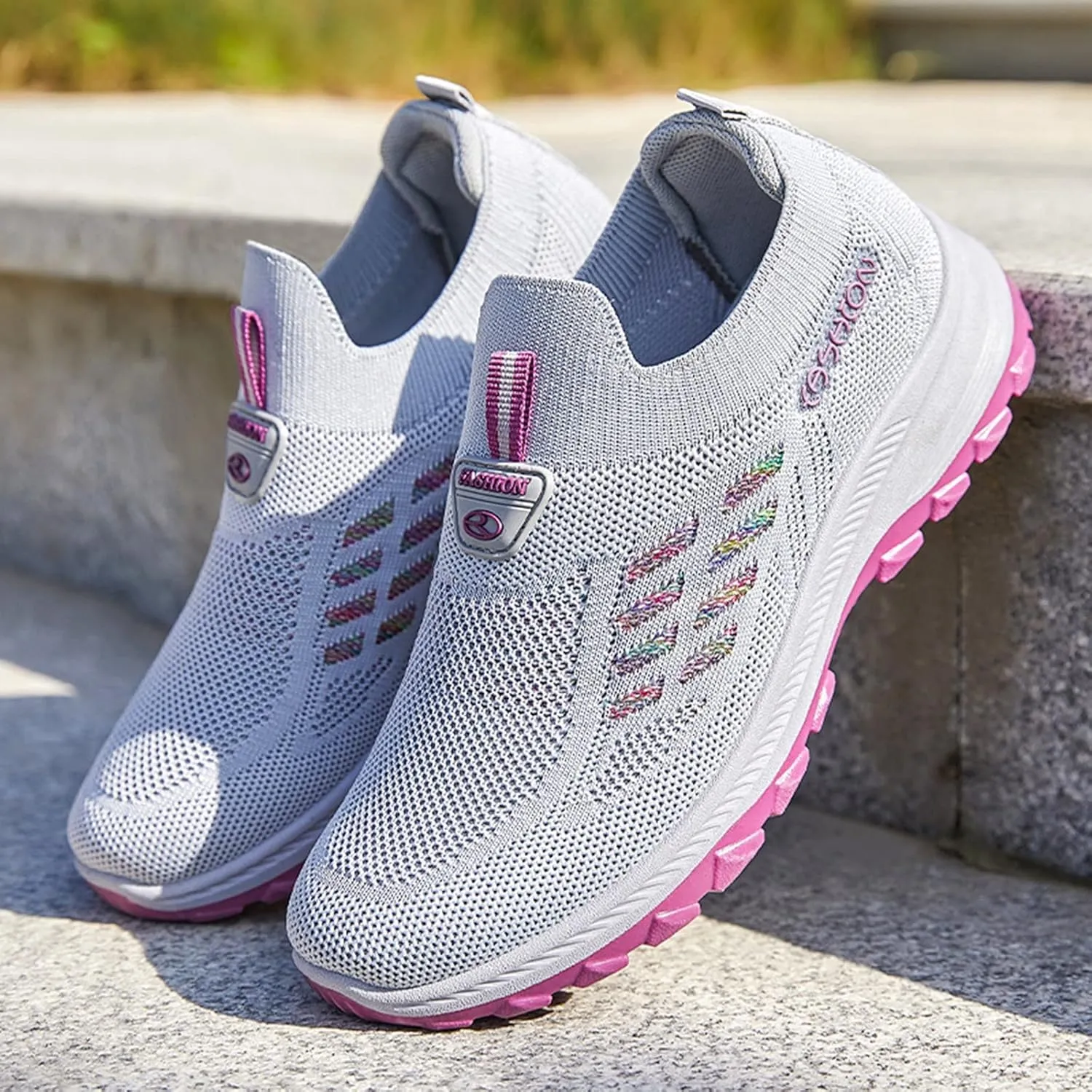 Orthopedic Sneakers for Women Mesh Comfortable Woven Sneaker Breathable Slip On Walking Shoes with Arch Support Wide Width Casual Shoes