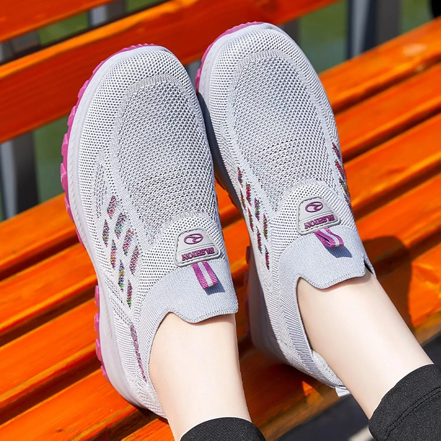 Orthopedic Sneakers for Women Mesh Comfortable Woven Sneaker Breathable Slip On Walking Shoes with Arch Support Wide Width Casual Shoes