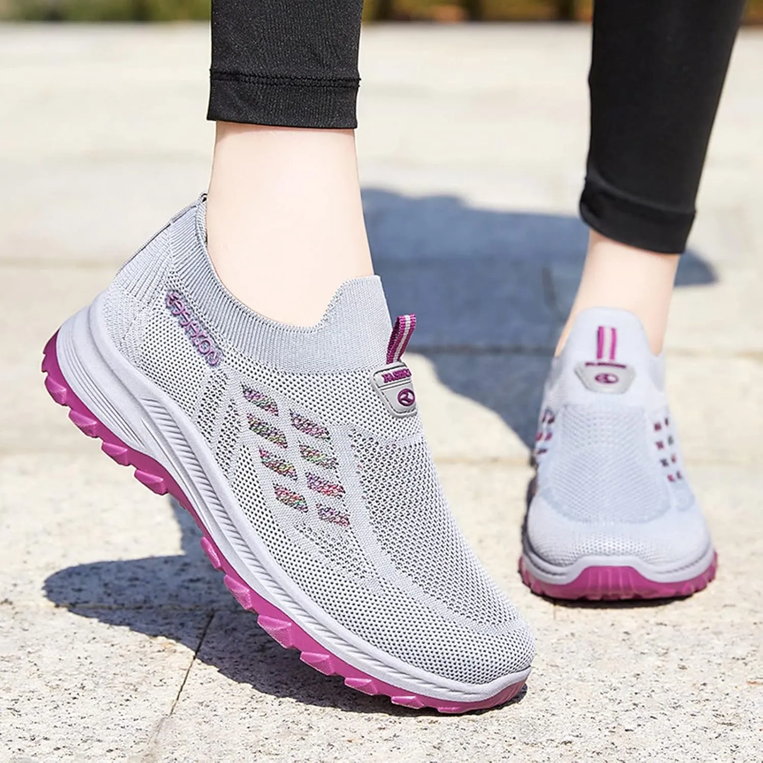 Orthopedic Sneakers for Women Mesh Comfortable Woven Sneaker Breathable Slip On Walking Shoes with Arch Support Wide Width Casual Shoes