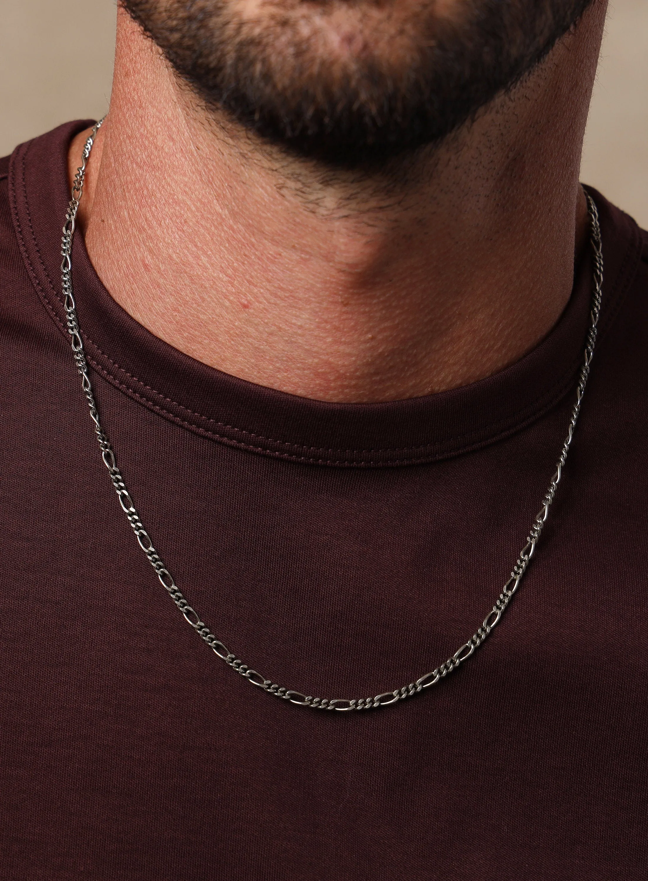 Oxidized Sterling Silver Cuban Links with Figaro Pattern Chain Necklace