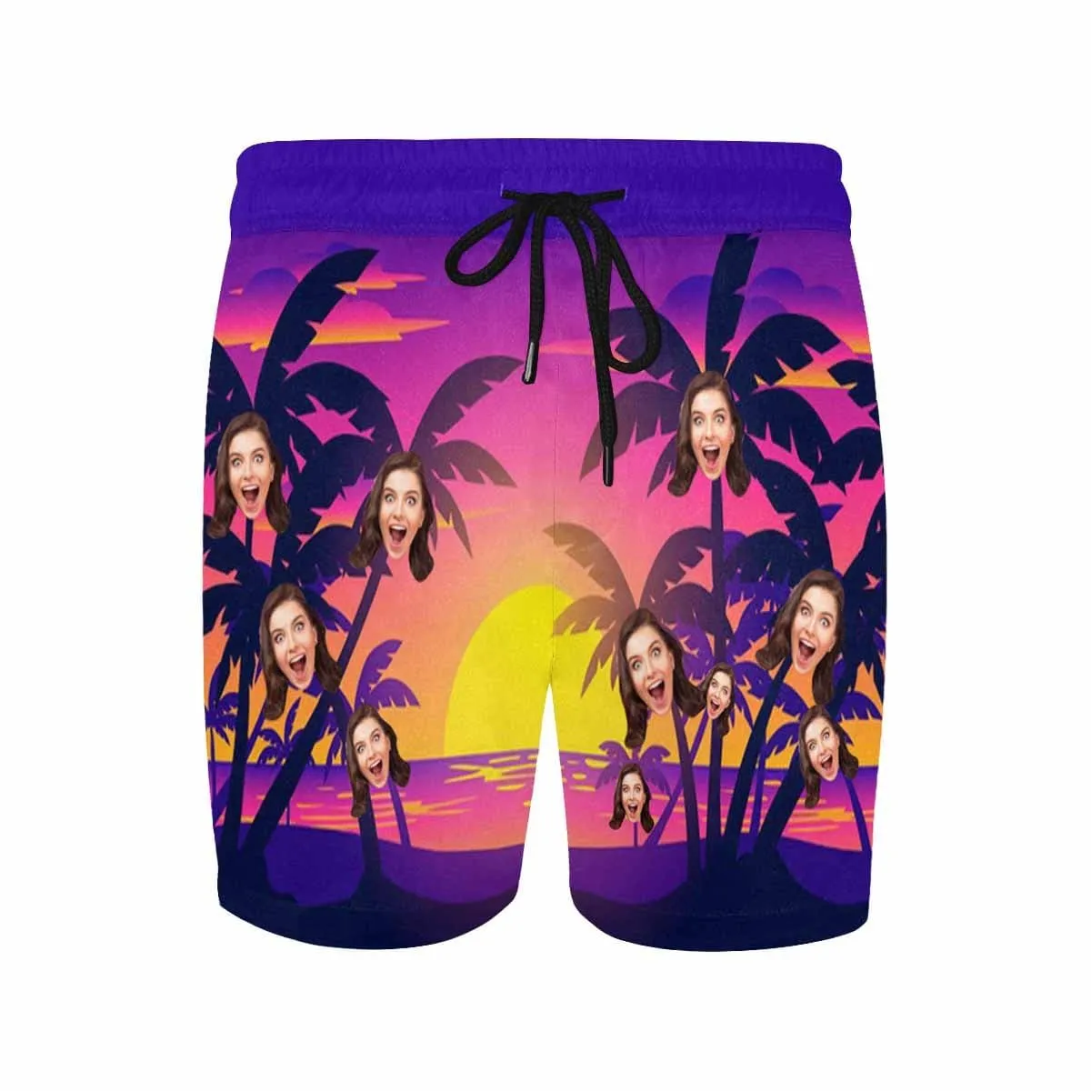 Personalized Swim Trunks with Custom Face Print Sunset Men's Quick Dry Swim Shorts