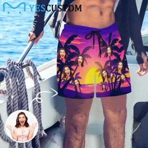 Personalized Swim Trunks with Custom Face Print Sunset Men's Quick Dry Swim Shorts