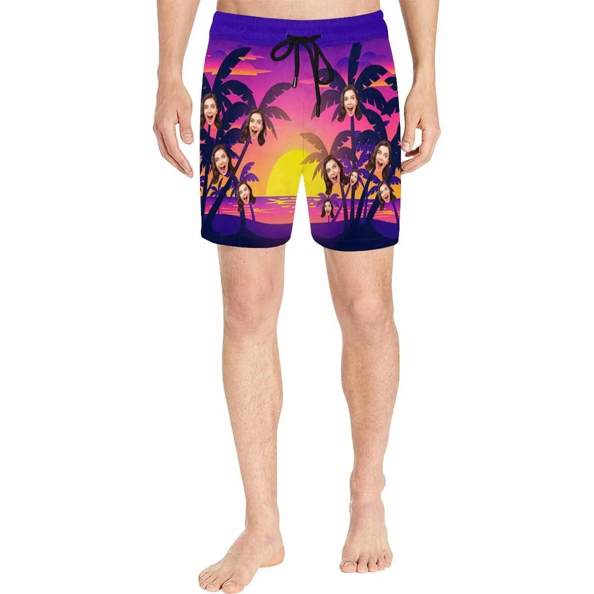 Personalized Swim Trunks with Custom Face Print Sunset Men's Quick Dry Swim Shorts