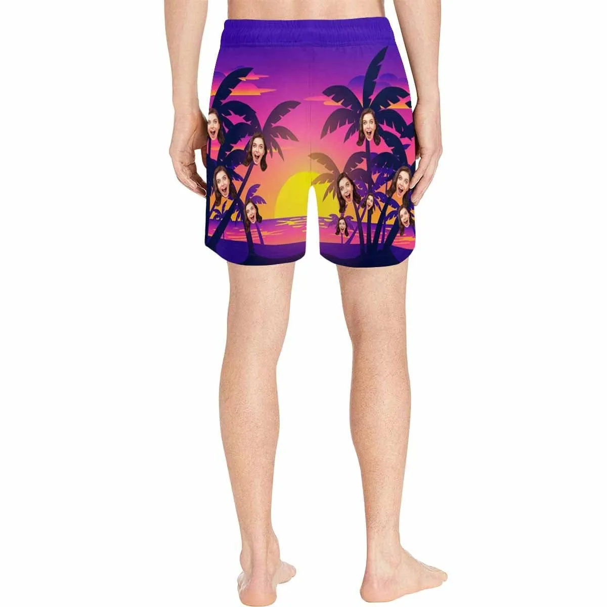 Personalized Swim Trunks with Custom Face Print Sunset Men's Quick Dry Swim Shorts