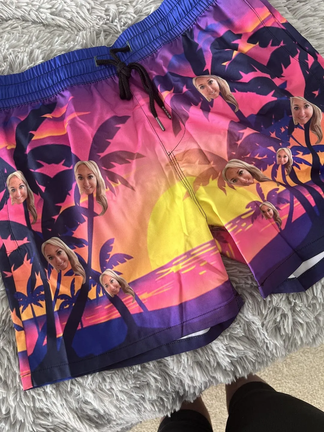 Personalized Swim Trunks with Custom Face Print Sunset Men's Quick Dry Swim Shorts