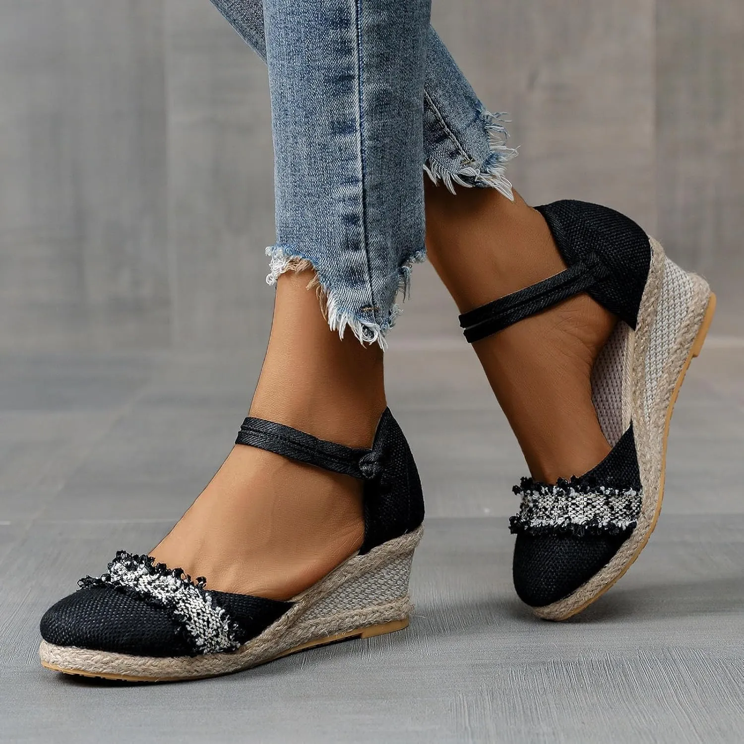 Platform Wedges Sandals for Women,Summer Closed Toe Sandals Women Comfortable Ankle Strap Espadrilles Wedge Sandals Fashion Platform Sandals Women Casual Slip on Sandals Beach Sandals Dress Shoes
