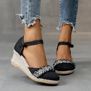 Platform Wedges Sandals for Women,Summer Closed Toe Sandals Women Comfortable Ankle Strap Espadrilles Wedge Sandals Fashion Platform Sandals Women Casual Slip on Sandals Beach Sandals Dress Shoes