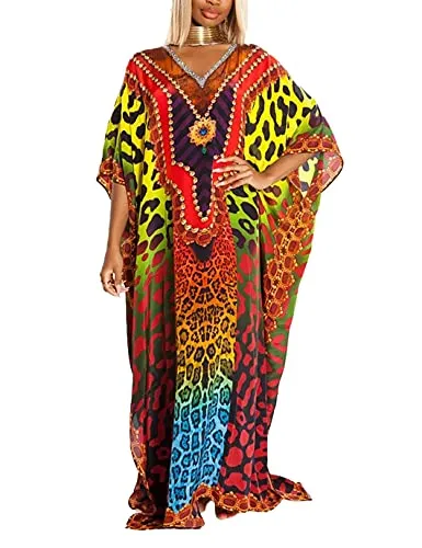 Plus Size Women's Print Beach Kaftan Ideal Swimwear Cover Up